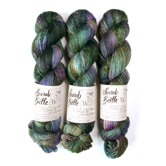 Hand dyed shetland yarn - woollen wytch bristol british yarn scarab beetle