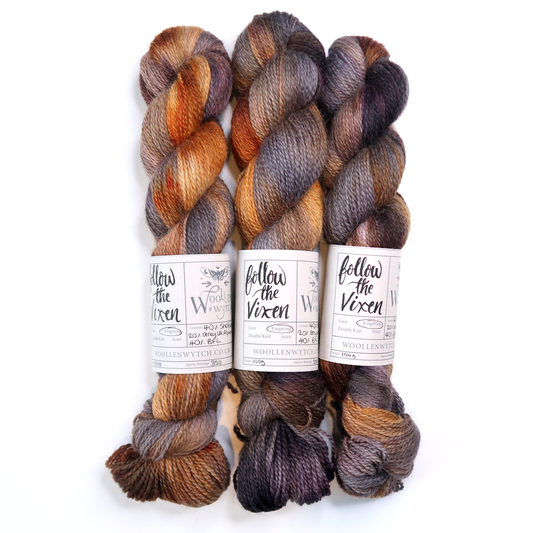 Hand dyed shetland wool woollen wytch yarn follow the vixen