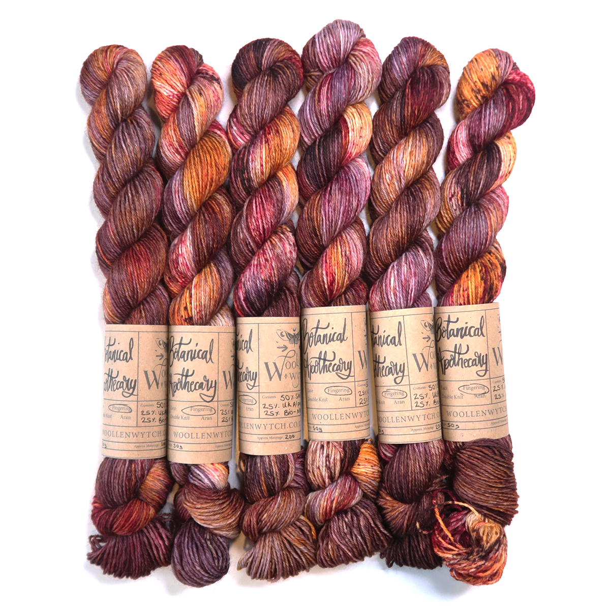 red orange purple hand dyed yarn using British wool by Woollen wytch in Bristol uk 