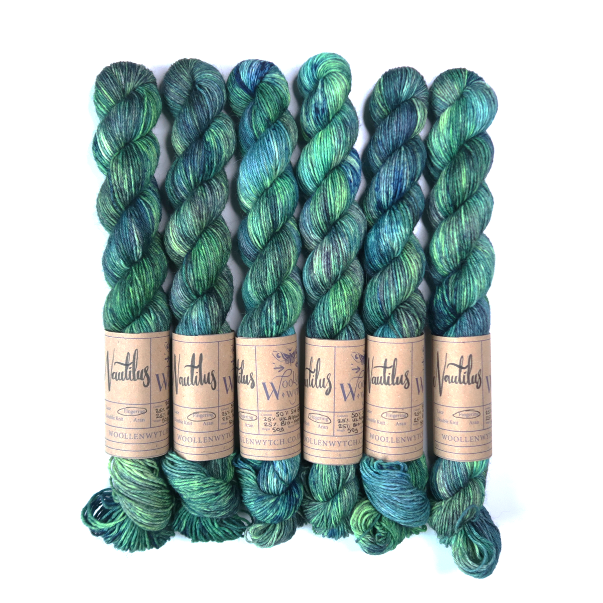 Nautilus hand dyed sock yarn on BFL, Alpaca and Bio-nylon using British wool- blue green yarn by Woollen Wytch Bristol