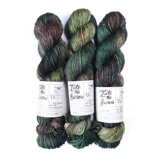 Into the Burrow earthy hand dyed yarn shetland british wool woollen wytch