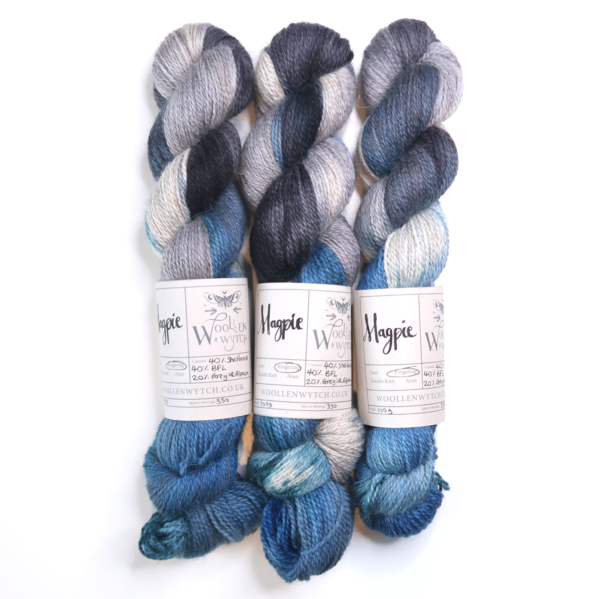Magpie fingering sock yarn hand dyed british wool by Woollen wytch