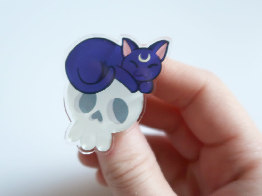 Cat on Skull - Recycled Plastic Pin Woollen Wytch 