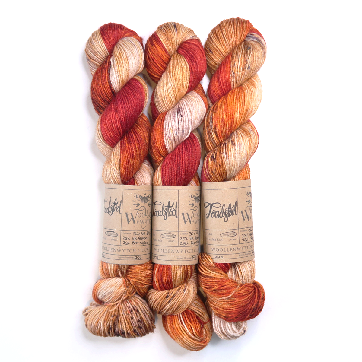 Toadstool hand dyed red and brown british yarn bfl woollen wytch bristol uk